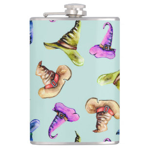 Wasserfarbene alte Hüte: blauer Hintergrund. Flachmann