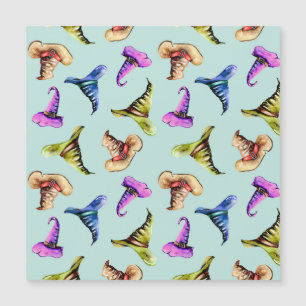 Wasserfarbene alte Hüte: blauer Hintergrund. Magnetkarte