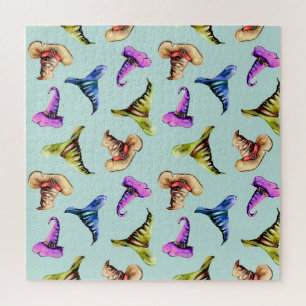 Wasserfarbene alte Hüte: blauer Hintergrund. Puzzle