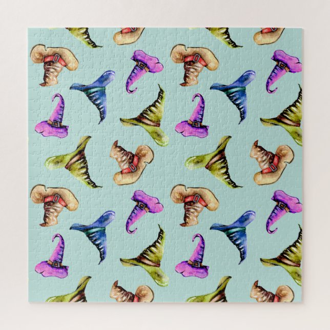 Wasserfarbene alte Hüte: blauer Hintergrund. Puzzle (Vertikal)