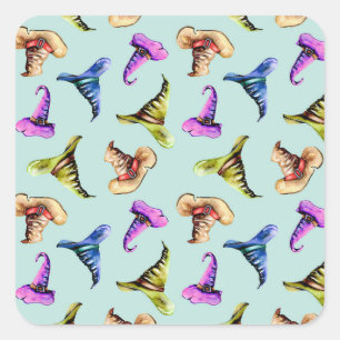 Wasserfarbene alte Hüte: blauer Hintergrund. Quadratischer Aufkleber