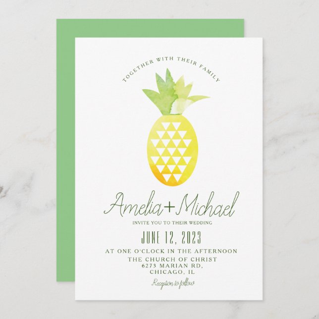 Wasserfarbene Ananas Geometric Tropical Wedding Einladung (Vorne/Hinten)