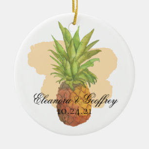 Wasserfarbene Ananas Tropisches Sommerhochzeitssli Keramik Ornament
