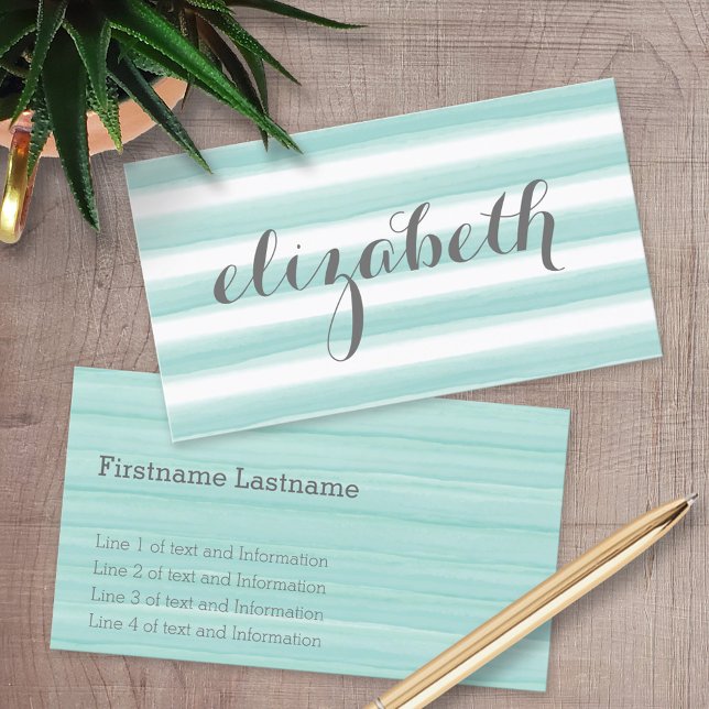 Wasserfarbene Aquamarine grüne Streifen Feminine Visitenkarte (Custom Printed Business Cards)