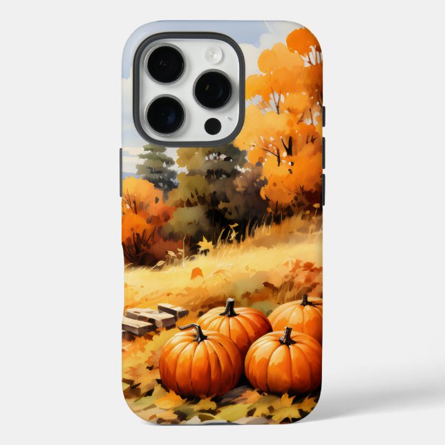 Wasserfarbene Autumn Road Pumpkin Fallende Blätter Case-Mate iPhone Hülle (Rückseite)