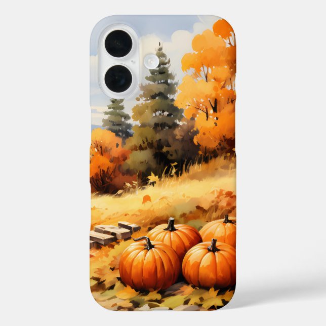 Wasserfarbene Autumn Road Pumpkin Fallende Blätter Case-Mate iPhone Hülle (Rückseite)