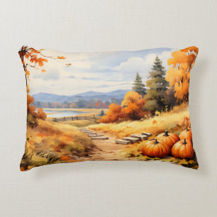 Wasserfarbene Autumn Road Pumpkin Fallende Blätter Dekokissen