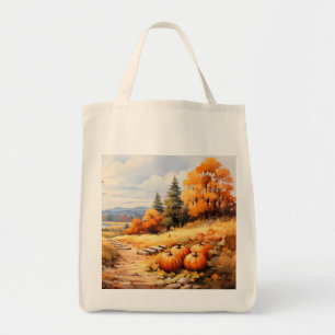 Wasserfarbene Autumn Road Pumpkin Fallende Blätter Tragetasche