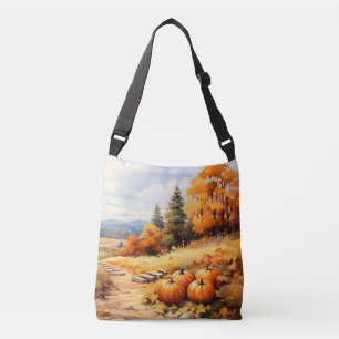 Wasserfarbene Autumn Road Pumpkin Fallende Blätter Tragetaschen Mit Langen Trägern