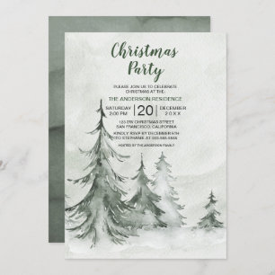 Wasserfarbene Bäume Winter, Weihnachtsfest Party Einladung