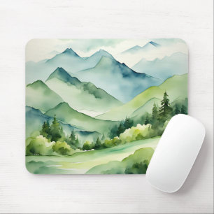 Wasserfarbene Berge und Bäume Mousepad