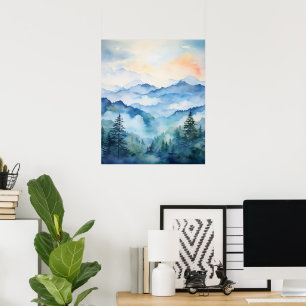 Wasserfarbene Bergwelt Wand Kunstdekor Poster