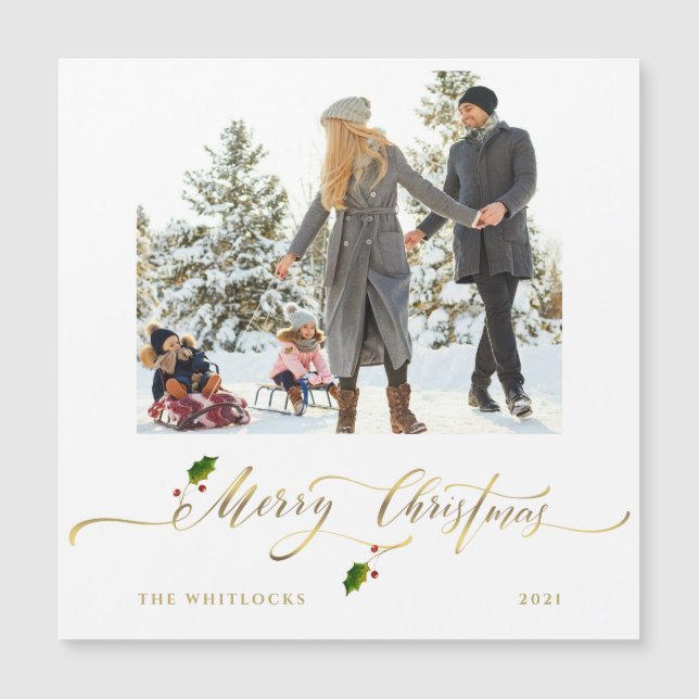 Wasserfarbene Berries Foto Frohe Weihnachten Magnetkarte (Vorderseite)