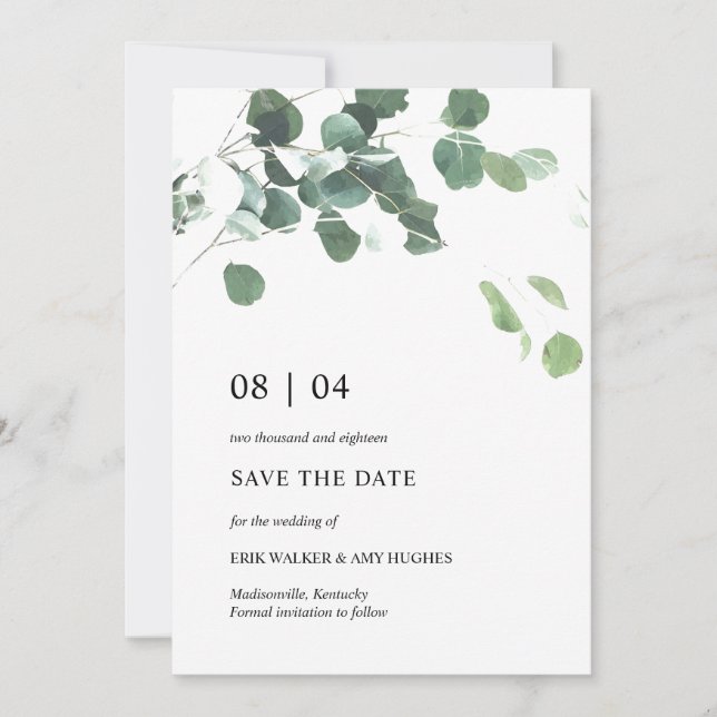 Wasserfarbene Blätter Hochzeit speichern das Datum Save The Date (Vorderseite)