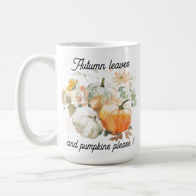 Wasserfarbene Blätter und Kürbis bitte Kaffeetasse (Links)