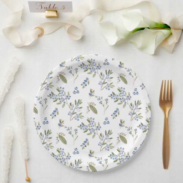 Wasserfarbene Blaubeermuster Pappteller (Hochzeit)