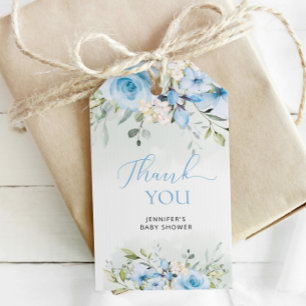 Wasserfarbene blaue florale Babyshower-Geschenkanh Geschenkanhänger