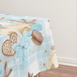 Wasserfarbene Blaue Karo-Weihnachtskekse & Pudding Tischdecke