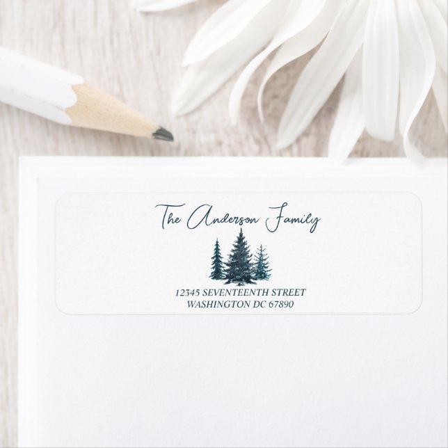 Wasserfarbene blaue Pinienbäume Frohe Weihnachten (Insitu)