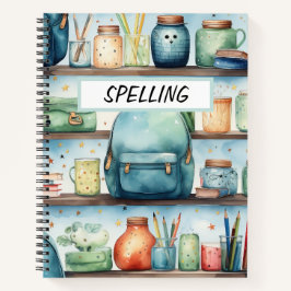 WASSERFARBENE BLAUE SCHULE RÜCKPACKUNGEN AUF SCHEL NOTIZBUCH