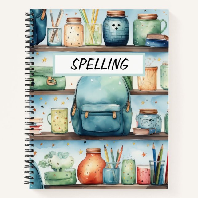 WASSERFARBENE BLAUE SCHULE RÜCKPACKUNGEN AUF SCHEL NOTIZBUCH (Vorderseite)