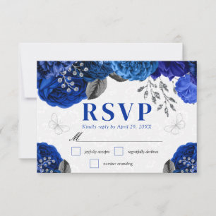 Wasserfarbene blaue und silberne Blumenhochzeit RSVP Karte