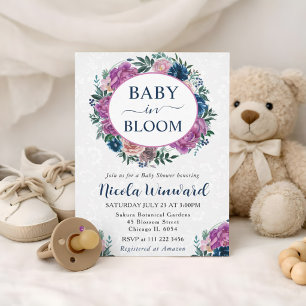 Wasserfarbene Blaue und Violette Kranz-Baby-Party Einladung