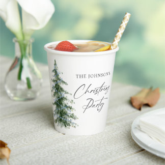 Wasserfarbene Blaue Weihnachtsbaum-Party Pappbecher