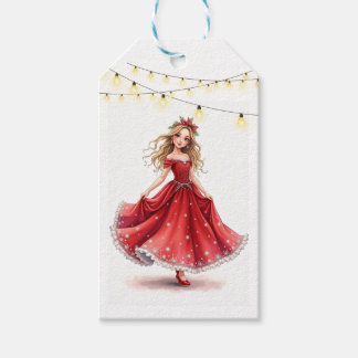 Wasserfarbene blonde Mädchen tanzen In einem roten Geschenkanhänger