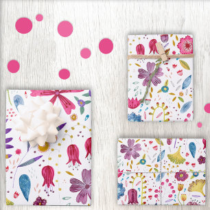 Wasserfarbene Blume Botanisch Geschenkpapier Set