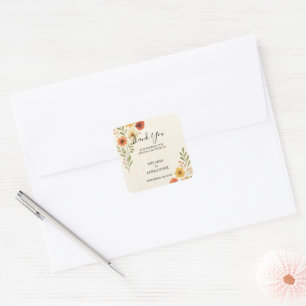 Wasserfarbene Blume Botanische Hochzeit danke Quadratischer Aufkleber