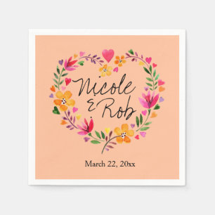 Wasserfarbene Blume Herzkranzhochzeit Pfirsich Serviette