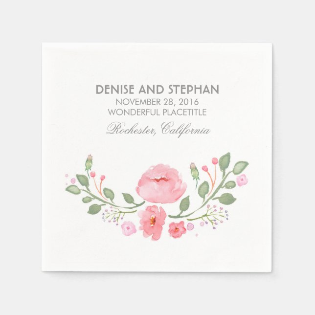 Wasserfarbene Blume Romantische Hochzeit Serviette (Vorderseite)
