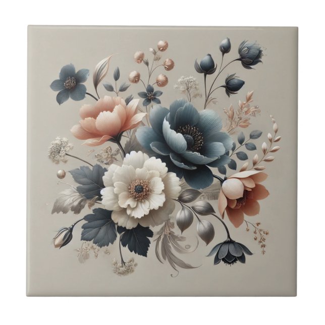 Wasserfarbene Blumen Elegantes Frühjahrsdesign Fliese (Vorderseite)