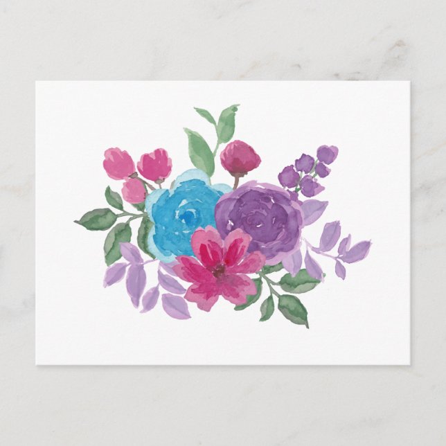 wasserfarbene Blumen Postkarte (Vorderseite)