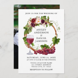 Wasserfarbene Blumenbeeren Weintrauben Foto Hochze Einladung