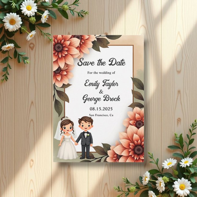 Wasserfarbene Blumenbrille und Groom Romantische H Save The Date (Von Creator hochgeladen)