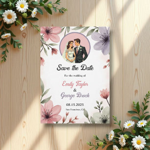 Wasserfarbene Blumenbrille und Groom Romantische H Save The Date