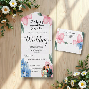 Wasserfarbene Blumenbrille und Groom Sommerhochzei All In One Einladung