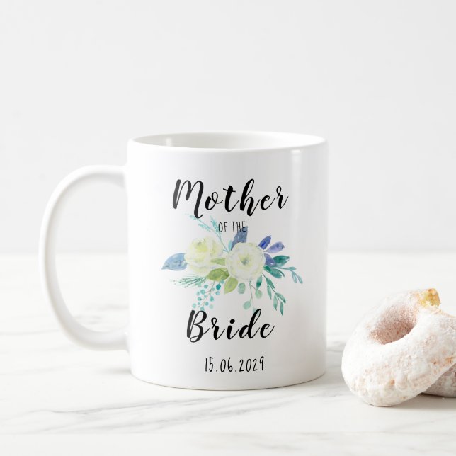 Wasserfarbene Blumenmutter der Braut Personalisier Kaffeetasse (Mit Donut)