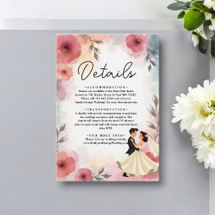 Wasserfarbene Blütenbräune und Bräutigam Elegante  Begleitkarte