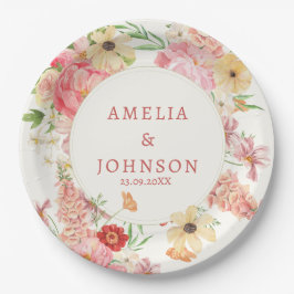 Wasserfarbene Blütencreme Name des Ehepaares Pappteller