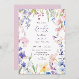 Wasserfarbene Blütenfeder Babydusche Einladung