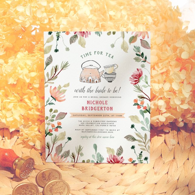 Wasserfarbene Blütezeit für Tee Brautparty Postkarte (Von Creator hochgeladen)