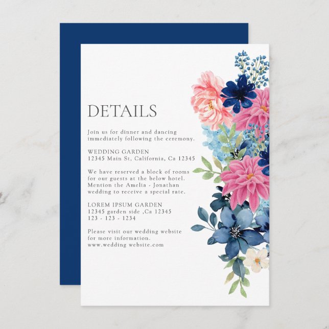 Wasserfarbene botanische Quelle Hochzeitsdetails Begleitkarte (Vorne/Hinten)