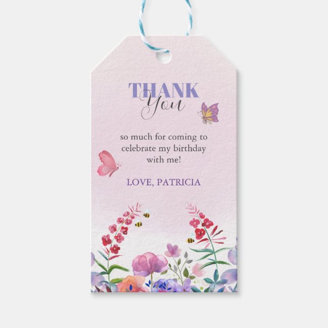 Wasserfarbene Butterfly Bienen Lila Wildblume Gefa Geschenkanhänger (Vorderseite)