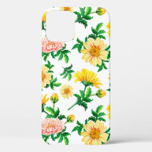 Wasserfarbene Chrysanthemen. Gelbe Blumen mit Gras Case-Mate iPhone Hülle