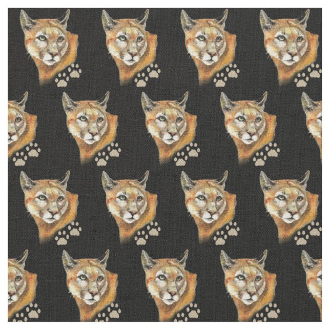 Wasserfarbene Cougar-Tracks Wilde Tierart Art Stoff (Nahaufnahme)