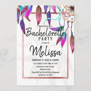 Wasserfarbene Dreamcatcher Rose Gold Bacheloretto Einladung