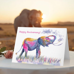 Wasserfarbene Elefant zum Hochzeitstag Karte